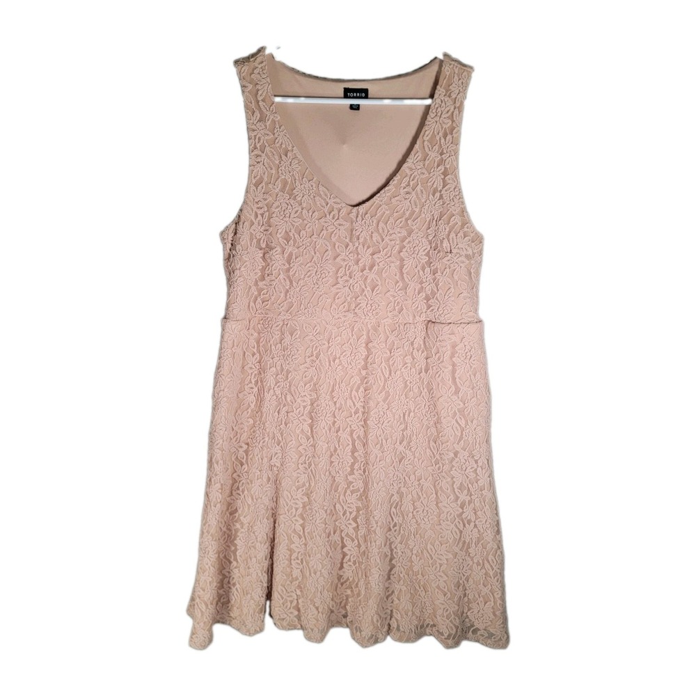 Torrid Dress Womens Plus 2 2X Blush Pink Lace Pockets Skater Coquette Cocktail